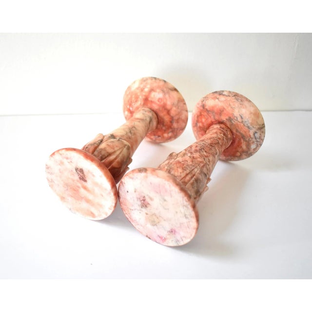 Pair of Vintage Italian Carved Griotte Marble Candlesticks For Sale - Image 11 of 13