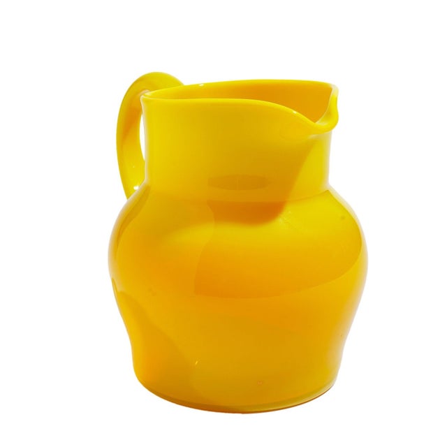 Vintage Cadmium Yellow Opaline Blown Glass Pitcher For Sale In Chicago - Image 6 of 12