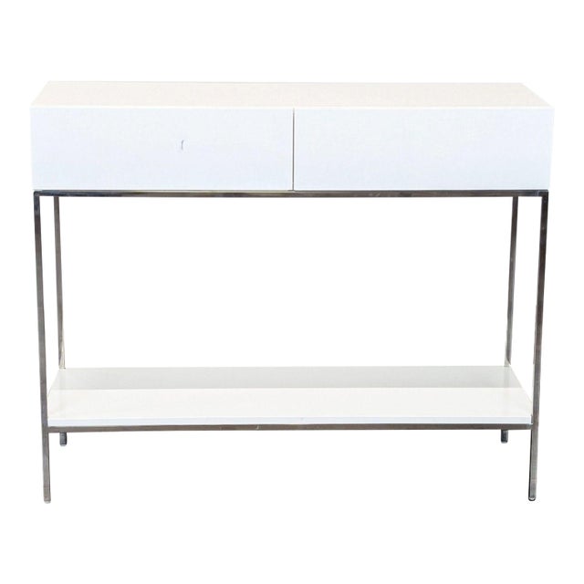 West Elm White Lacquer Storage Console For Sale