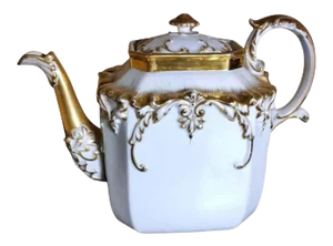 Antique Napoleon III Porcelain De Paris Tea Pot With Pure Gold Decorations