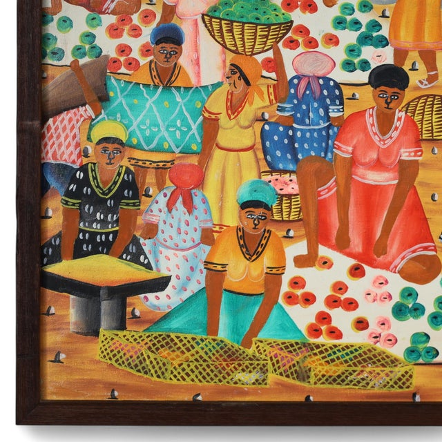 Late 20th Century Jeanty J N Robert Vintage Haitian Painting on Board of a Village Scene For Sale - Image 5 of 8