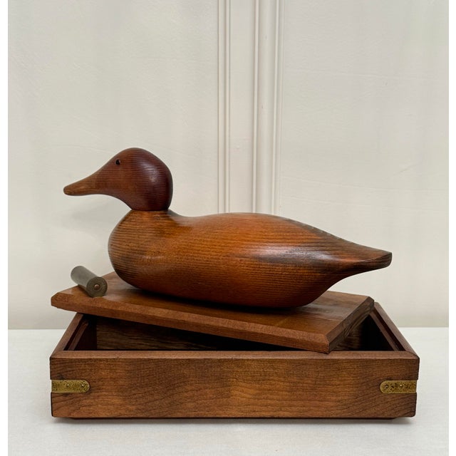 Americana Duck Decoy Solid Wood & Brass Decorative Lidded Box For Sale - Image 10 of 12