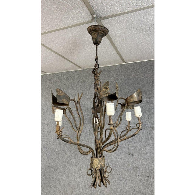 Vintage Iron Chandelier with Rust Patina, 1980s For Sale - Image 3 of 7