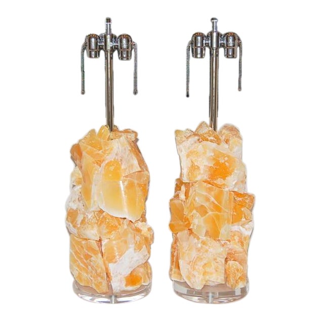 Stone Rock Lamp Table Sculptures in Orange Calcite For Sale - Image 11 of 11