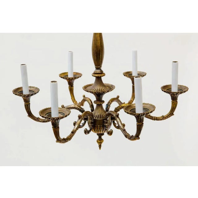 Art Nouveau Vintage 1970s Cast Bronze Six-Arm Chandelier For Sale - Image 3 of 8