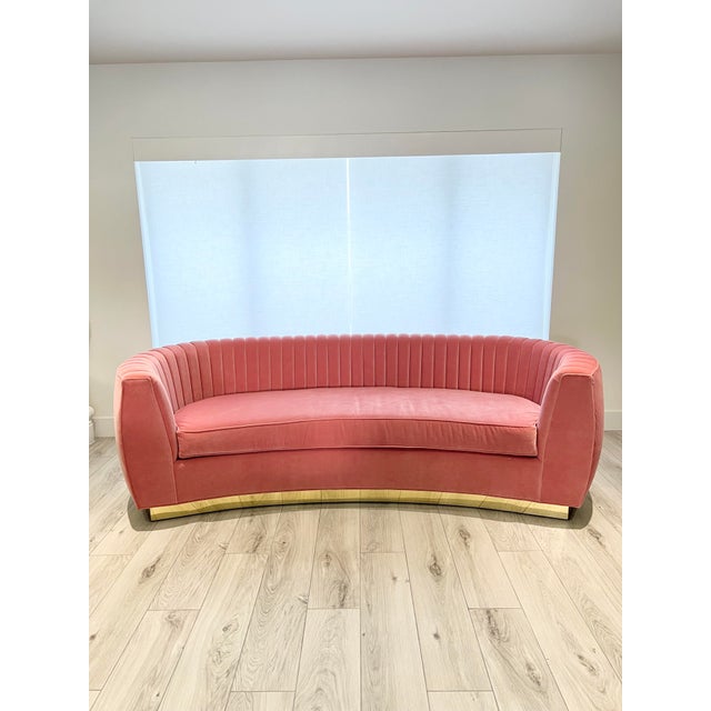 ModShop Contemporary ModShop Custom Coral Velvet Curved Sofa For Sale - Image 4 of 7