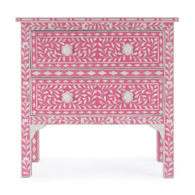 Spritely Home Accent Furniture Vivienne 29 in. W Rectangular Bone Inlay 2 Drawer Accent Chest, Pink For Sale - Image 4 of 8