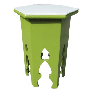 1950s Vintage Painted Wooden Moroccan Style Side Table With Milk Glass Top For Sale