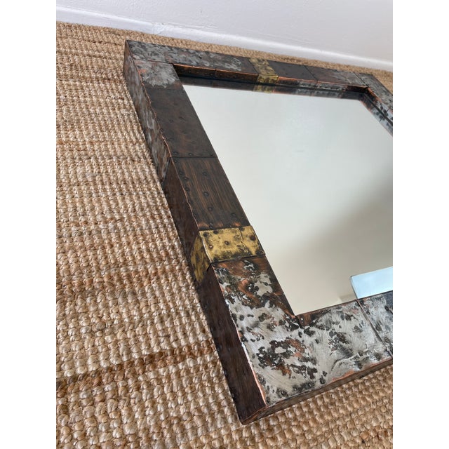 1970s Vintage 1970s Paul Evans Brutal Metal Patchwork Wall Mirror For Sale - Image 5 of 15