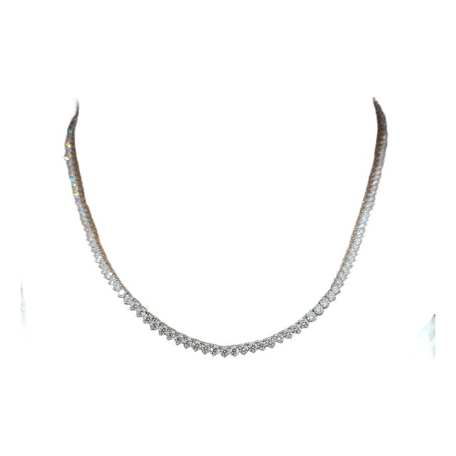 11.21 Ct 3-Prong Diamond Tennis Necklace For Sale