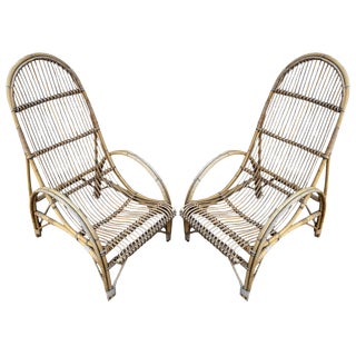 Set of Rattan Armchairs, 1950s For Sale