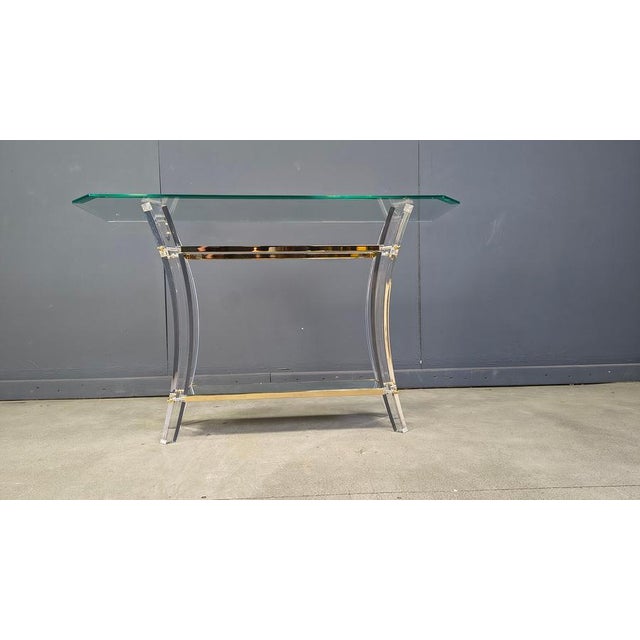 Brass and Acrylic Glass Console Table, 1970s For Sale - Image 8 of 12