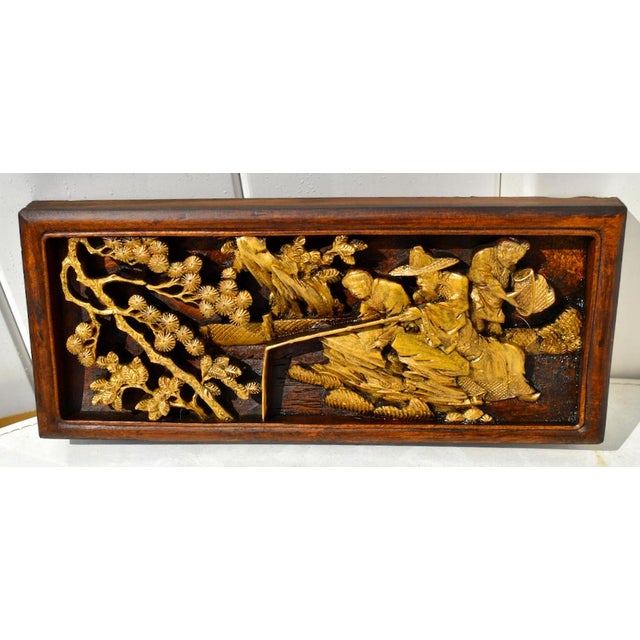Antique (1920's) Chinese Plaque is Ornate. Made of Wood. Teak. Heavily Carved with Figural Details. The Measurements:...