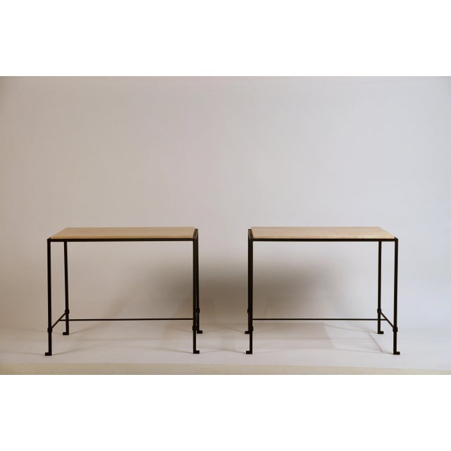 'Diagramme' Wrought Iron and Travertine Side Tables by Design Frères - a Pair For Sale - Image 9 of 9
