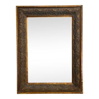 Vintage Baroque Revival Black, Bronze & Gold Solid Wood Wall Mirror For Sale