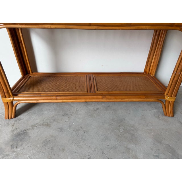 Vintage Coastal Rattan & Leather Two-Tier Console Table/ Sold For Sale - Image 12 of 12