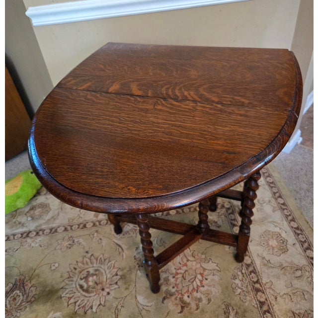 Antique English Table Drop Leaf Gateleg Barley Twist Oak Medium End Table Oval For Sale In Indianapolis - Image 6 of 17