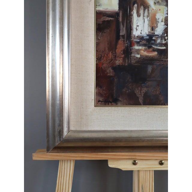Textile 1990 Modernist 'Light Through the Arches' Vintage Original Interior Oil Painting, Framed For Sale - Image 7 of 11