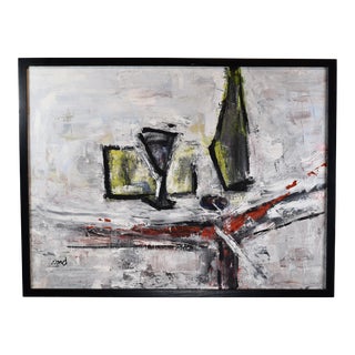 Mid Century Modernist Oil Painting Cocktail Tablescape Painting 1968 For Sale