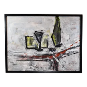 Mid Century Modernist Oil Painting Cocktail Tablescape Painting 1968