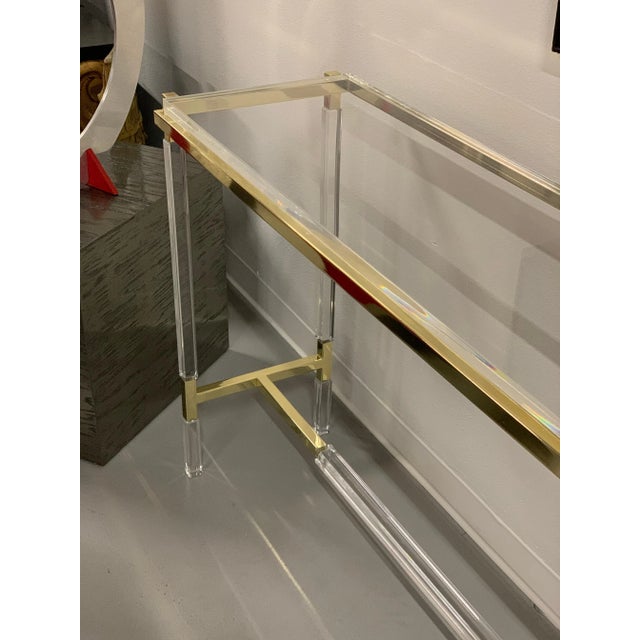 Charles Hollis Jones Custom Lucite Brass Console For Sale - Image 9 of 13