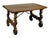 A 17th-C. Spanish Baroque walnut low table with iron stretcher base, hand carved legs and one board top.