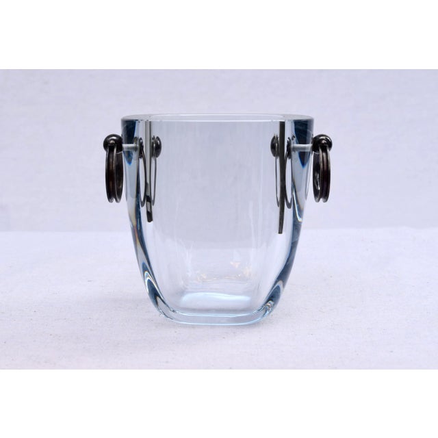Mid 20th Century Strömbergshyttan Sweden Blue Glass Ice Bucket With Sterling Silver Handles For Sale - Image 11 of 11