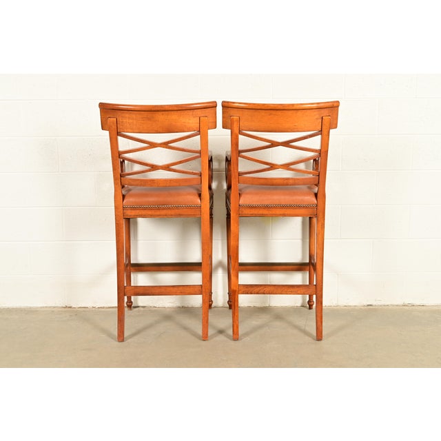 Baker Furniture English Regency Carved Walnut Bar Stools, Set of Four For Sale - Image 13 of 15