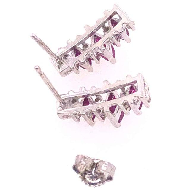 14 Karat White Gold Drop Earrings Freeform Ruby With Diamond Accents For Sale - Image 4 of 8