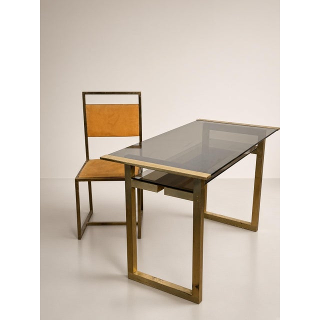 Mid-Century Italian Brass Desk and Chair, 1970s, Set of 2, in Very Good conditions. Designed 1970 to 1979 I have official...