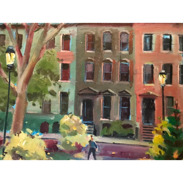 This original David Beynon Pena oil on canvas painting was done on location in NYC of the Gramercy Park brownstones.