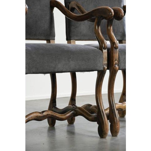 19th Century Dining Chairs with Fabric Seats and Armrests with Wood Carvings Os De Mouton, Set of 10 For Sale - Image 15 of 18
