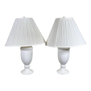 Vintage Neoclassical White Glazed Ceramic Urn Lamps - A Pair For Sale