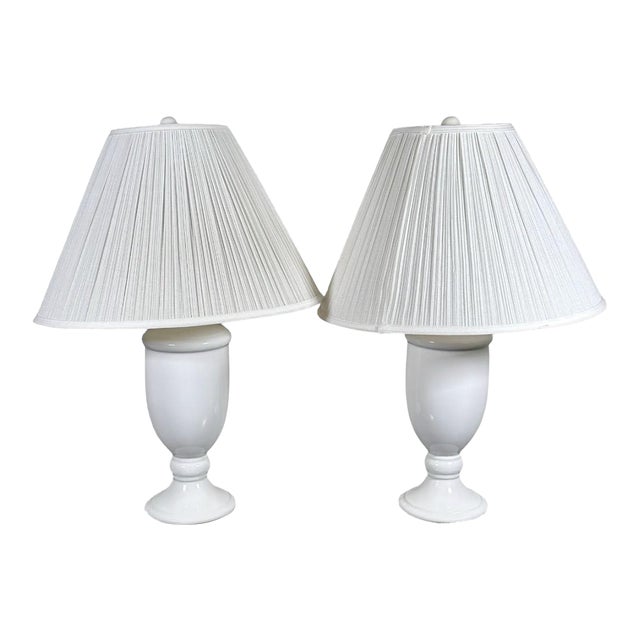 Vintage Neoclassical White Glazed Ceramic Urn Lamps - A Pair For Sale