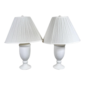 Vintage Neoclassical White Glazed Ceramic Urn Lamps - A Pair
