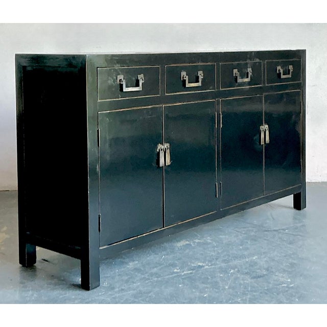 Vintage Asian Black Lacquered Credenza For Sale - Image 12 of 14