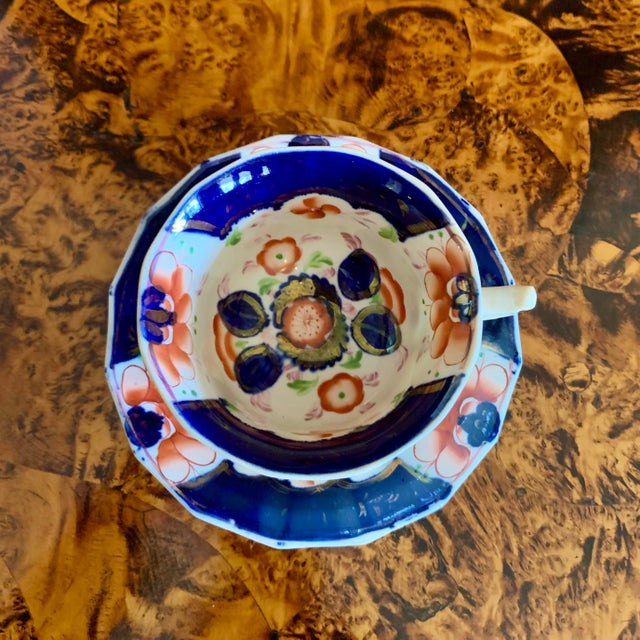 Antique English Imari Porcelain Tea Cup and Saucer For Sale - Image 4 of 8