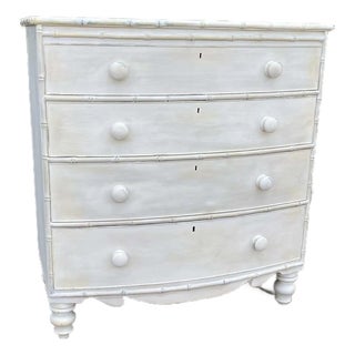 Mid 18th Century Early Victorian / Late Regency English Bowfront Chest of Drawers With Turned Feet Bamboo Details For Sale