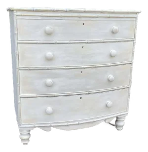 Mid 18th Century Early Victorian / Late Regency English Bowfront Chest of Drawers With Turned Feet Bamboo Details