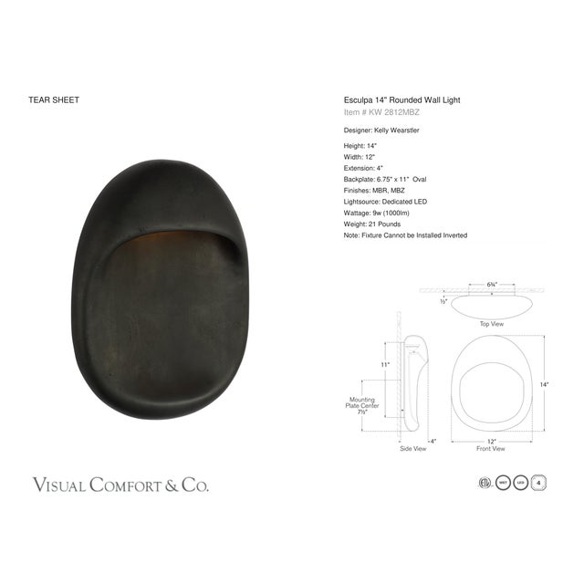 Kelly Wearstler for Visual Comfort Signature Esculpa 14" Rounded Wall Light in Museum Bronze For Sale - Image 9 of 10