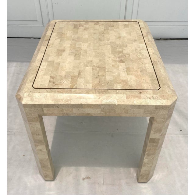 1980's Tessellated Stone and Inlay Brass Side Table Attributed to Maitland-Smith For Sale - Image 10 of 12
