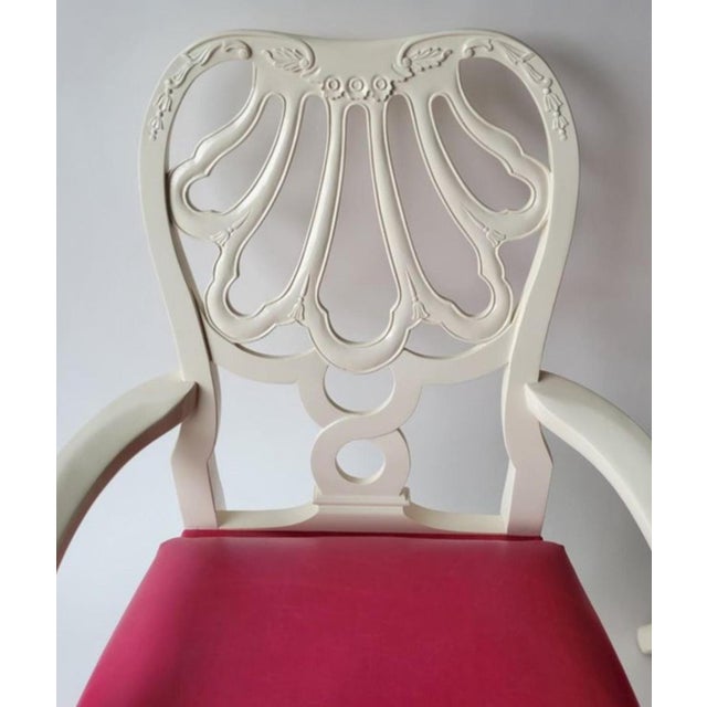 Hollywood Regency White Lacquer & Pink Leather Arm Chair - Charlotte Moss For Sale - Image 4 of 4