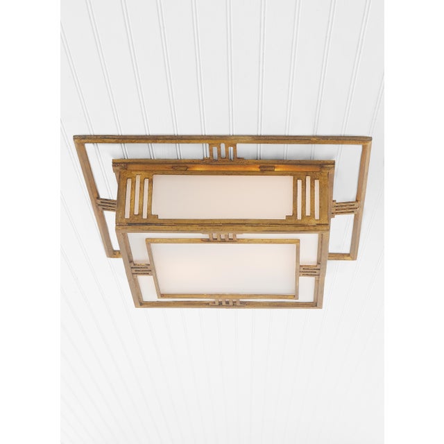 Traditional Thomas O'Brien for Visual Comfort Signature Enrique Flush Mount in Gilded Iron with White Glass For Sale - Image 3 of 4