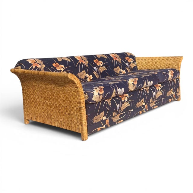 1980s Vintage Coastal Wicker Rattan Sofa For Sale