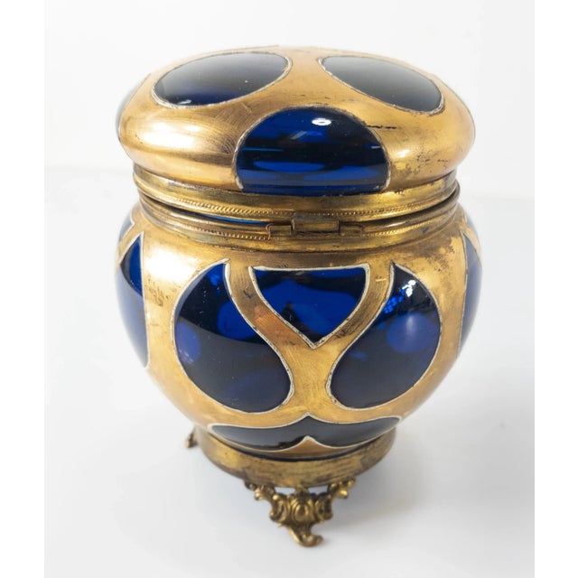 19th Century Cobalt Blue-Amethyst Purple Glass Gilt Dresser Box For Sale - Image 4 of 12