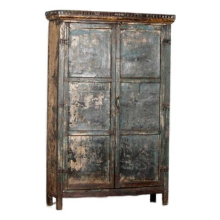 Vintage Indian Painted Industrial Iron Armoire For Sale