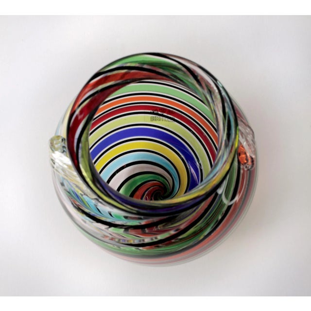 Fratelli Toso 1960s Vintage Fratelli Toso Canne Multicolor Winged Murano Glass Vase For Sale - Image 4 of 5