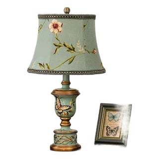 Light French Blue Butterfly Carved Table Lamp For Sale