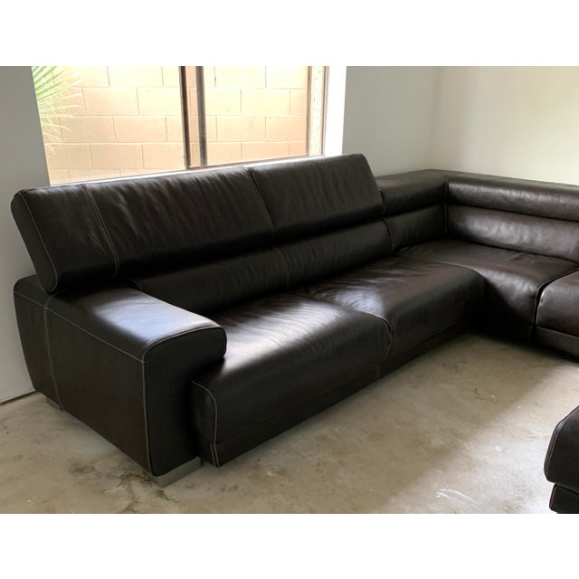 Metal Modernist Espresso Italian Leather Sectional & Ottoman For Sale - Image 7 of 10