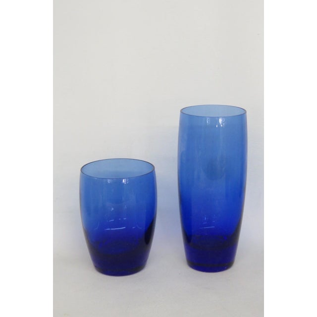 Mid 20th Century Cobalt Blue Glass Tumblers Bar Cups Mid Century Modern Drinkware - Set of 13 For Sale - Image 11 of 16